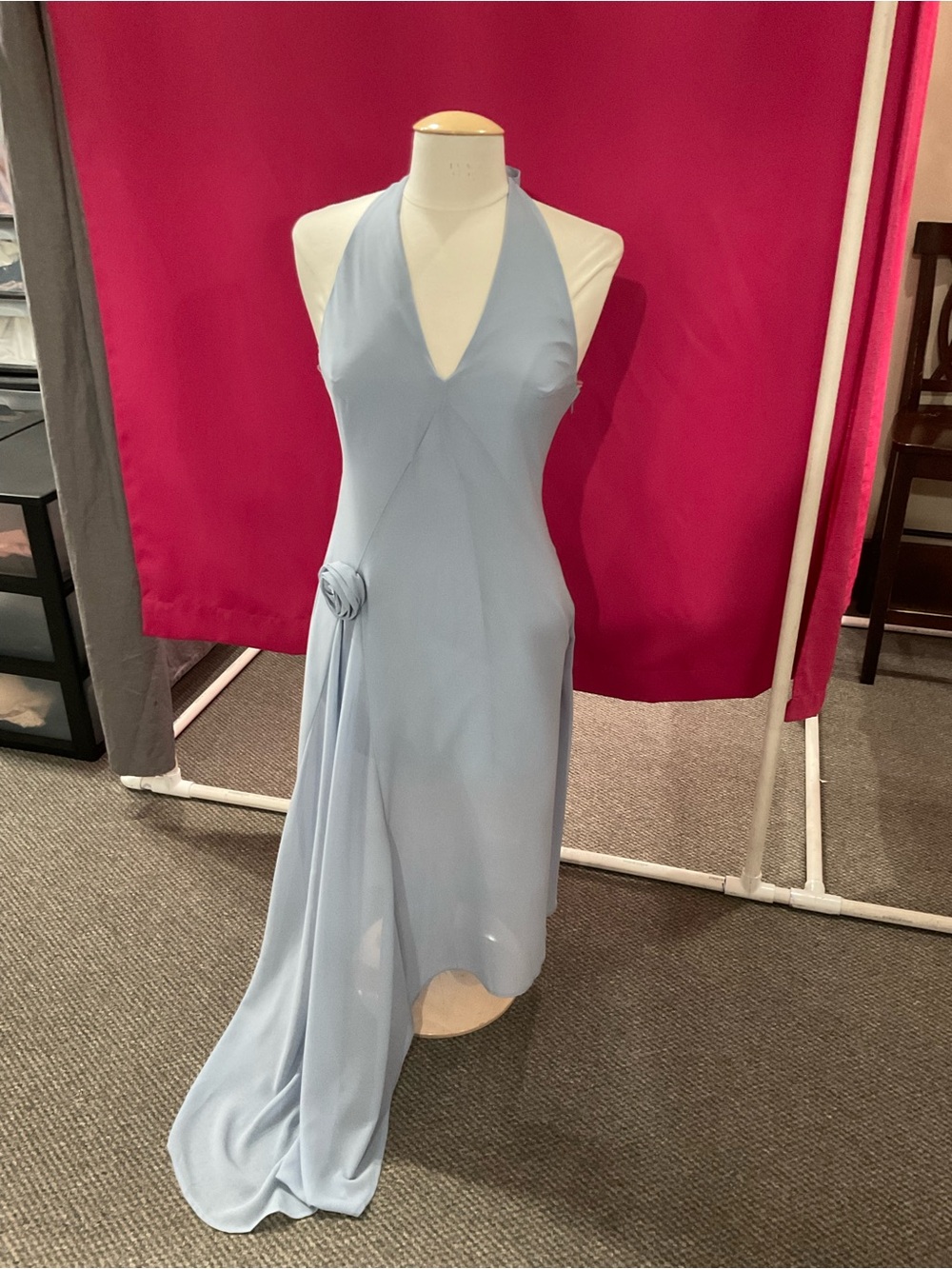 HYFVE Light Blue Backless Halter Evening Gown